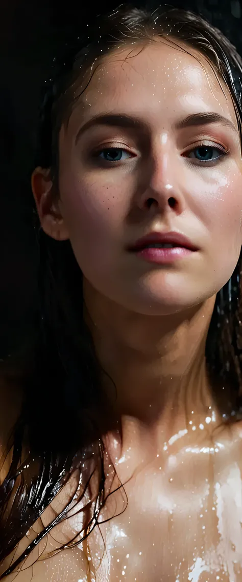 EpiC35mm, The image shifts to a top-down perspective, showcasing a close-up of the girl's full nude body. (fucked_hard_by_daddy's_huge_cock),The dark background accentuates the overall somber and gloomy atmosphere. The girl's disheveled, wet hair clung to ...