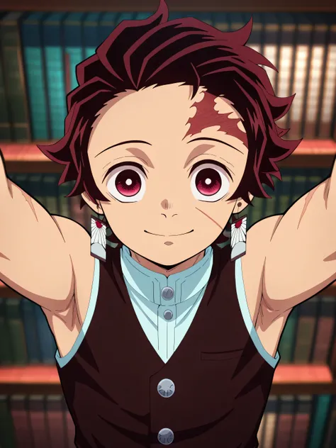 tanjirou_kamado, red hair, red eyes, short hair, scar, facial scar, forehead scar,tanjirou_kamado, red hair, red eyes, Anime style, High resolution, Masterpiece, Best quality, High quality illustration, Best quality, high quality, high detail, Depth of fie...