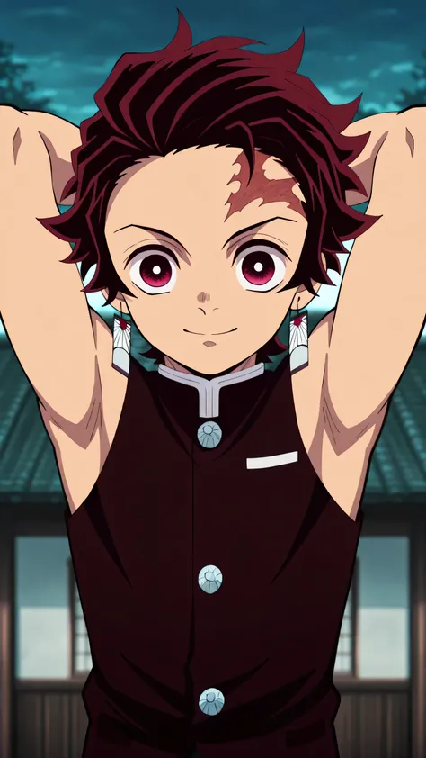 tanjirou_kamado, red hair, red eyes, short hair, scar, facial scar, forehead scar,tanjirou_kamado, red hair, red eyes, Anime style, High resolution, Masterpiece, Best quality, High quality illustration, Best quality, high quality, high detail, Depth of fie...