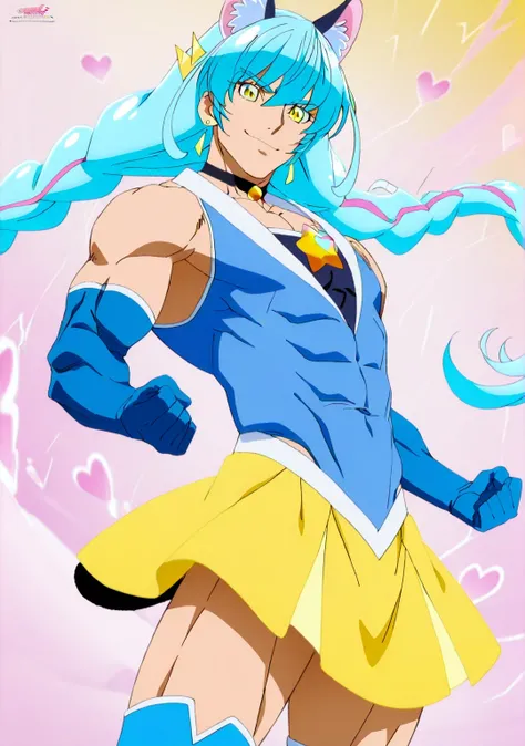 傑作、best quality、best resolution、best image quality、amazing quality、 very aesthetic、 absurdres、anime coloring、anime screencap、anime screenshot、1boy、cure cosmo is a boy、(male:1.6)、official anime style、boy is wearing a blue dress、light blue haired boy、officia...