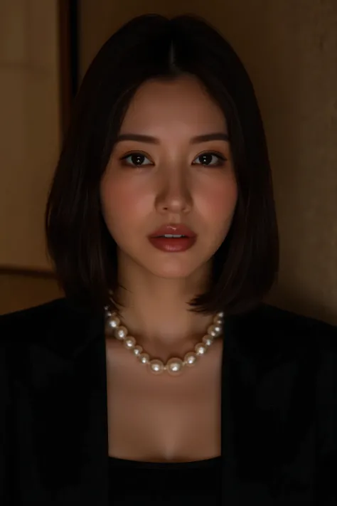 (Highest Quality、greatest masterpiece、8k、best image quality、winning works)、(beautiful 40 year old mature woman:1.4)、 Perfect and beautiful composition 、(Black Long Sleeve Jacket:1.2)、(black U-neck inner shirt:1.4)、(Disconnect:1.2)、Wrinkled Old Face、bi...