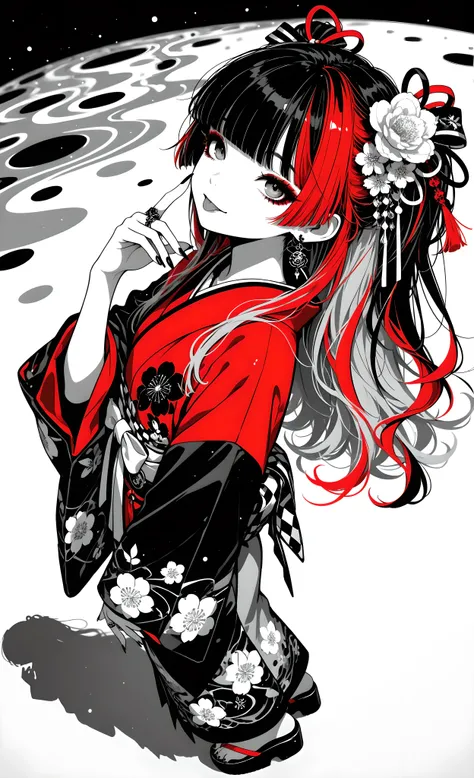 abstract, surreal, monochrome, grayscale, color inversion, inverted colors, negative effect, masterpiece, ultra-HD, very aesthetic, 8K, high detail, highres, 1girl, solo, black and white inverted, monochromatic inverted, red hair as light gray inverted, ja...