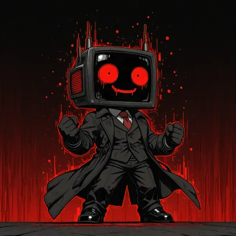 [The KuroRadio] [model test], (masterpiece, best quality:1.2), chibi style, super-deformed body,
solo, 1boy, normal_face, square head, robot_skin black, Television face, dot eyes, glitch mouth, glitch face, radioman, chibi style, wearing black gloves, blac...