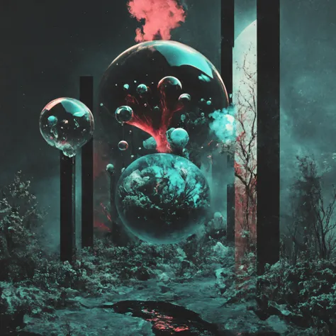 Ultra-realistic, ultra-detailed, photo-realistic, cinematic lighting, cinematic geometry, cinematic photography, unusual geometrical photography, cinematography, full focus, UHDR, hyperrealistic, 3D Balls and orbs are quickly filling with multicolored liq...