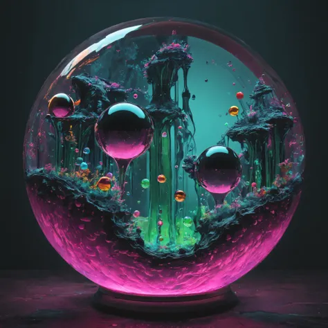 Ultra-realistic, macro photography ultra-detailed, photo-realistic, cinematic lighting, cinematic photography, spheres melt while floating photography, cinematography, full focus, UHDR, hyperrealistic,3D. Balls and orbs are quickly filling with multicolor...