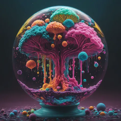 Ultra-realistic, macro photography ultra-detailed, photo-realistic, cinematic lighting,  cinematic photography, spheres melt while floating photography, cinematography, full focus, UHDR, hyperrealistic,3D. Balls and orbs are quickly filling with multicolor...