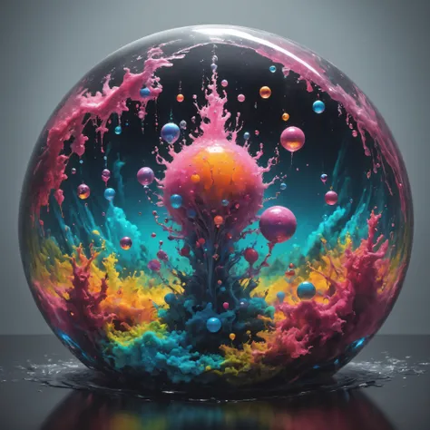 Ultra-realistic, ultra-detailed, photo-realistic, cinematic lighting, cinematic portrait, cinematic photography, portrait photography, cinematography, full focus, UHDR, hyperrealistic, 3D. Balls and orbs are quickly filling with multicolored liquid from me...