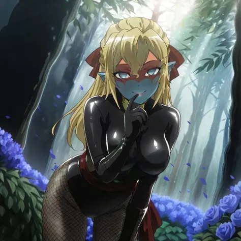 shocker, black leotard, (((red skin))), breast