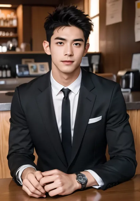 white guy,  nasolabial folds ,   thin lips   ,    brown eyes , black hair,   athletic body ,  Blood vessels are visible in the arms ,    Dada Bidan   ,    Tall body      ,  young and handsome face, sharp gaze  ,  Extremely Detailed  ,handsome and muscular ...