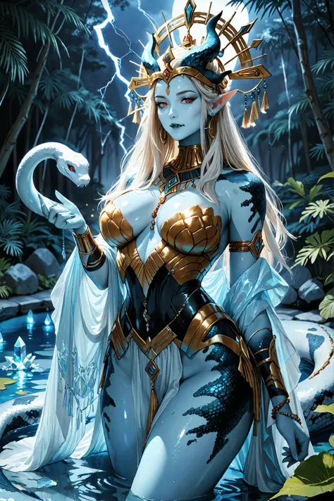 One woman、Mature woman、Deep green, straight, super long hair that reaches the floor、Dark brown skin、Snake scales on arms and thighs、Snake-eye patterned hair ornaments on both sides of the head、Persian Dancer、Persian Bazaar、((Best Quality))Queen of Egypt，sk...