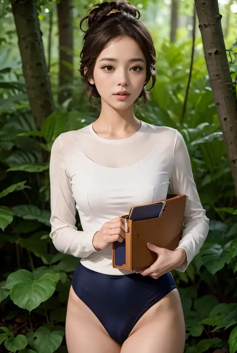 (masterpiece, highest quality), 1 girl, beautiful face, beautiful body, wearing a Black gymnastics bloomers, High leg、white blouse, cowboy shot、Are standing、full body portrait、alone, complex details, enlarged textures, complex details, finely detailed ...