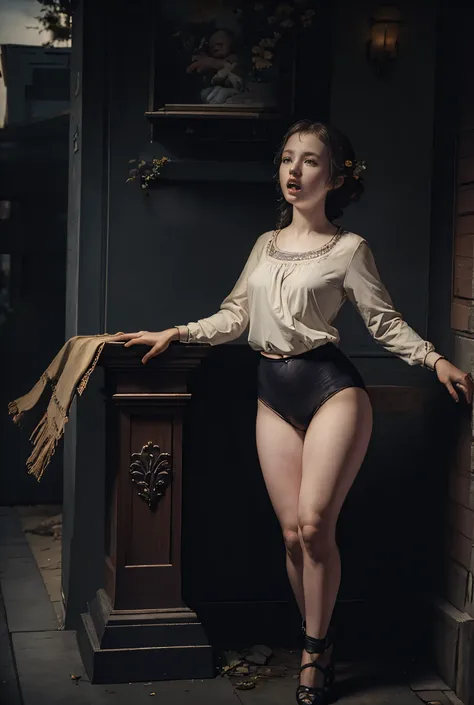 (masterpiece, highest quality), 1 girl, beautiful face, beautiful body,  wearing a Black gymnastics bloomers, High leg、white blouse,    cowboy shot、Are standing、full body portrait、alone, complex details, enlarged textures, complex details, finely detailed ...