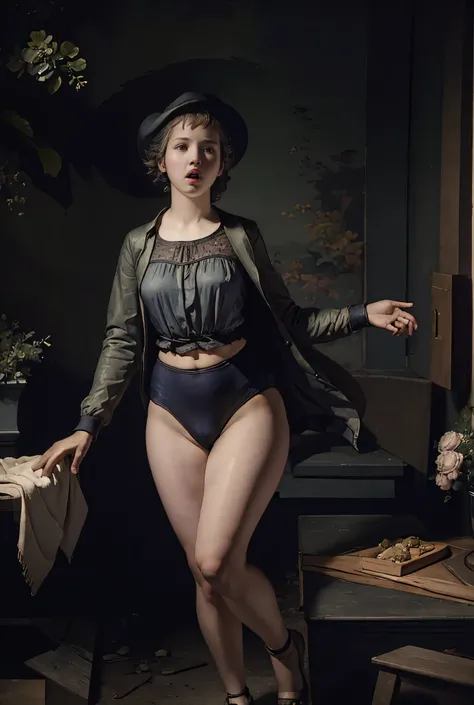 (masterpiece, highest quality), 1 girl, beautiful face, beautiful body,  wearing a Black gymnastics bloomers, High leg、white blouse,    cowboy shot、Are standing、full body portrait、alone, complex details, enlarged textures, complex details, finely detailed ...