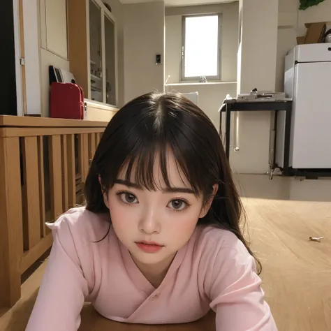 cute young girl,lanky,(lanky:1.3),posing、目の間の長い黒色の前髪,short,skinny,(skinny:1.3),small waist,thin arms,thin body,(toddler_body:1.3),younger,(younger:1.3),まばゆいばかりの黒色に輝く、美しい超ロングストレートシルクヘア、明るい表情、女の子,ネイビーブルーのロングスカート,ピンクの頬,リアリスティック,体中に大量の精液がかかっている,光沢のある白い肌,女の子 wi...