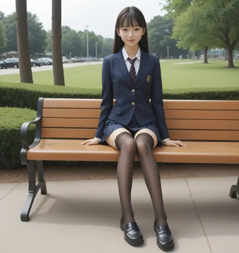 ((かわいいyounger女の子:1.2)),slender,Rating_Safety,short,(skinny:1.5),slender,slender body,younger,score_7_ up,score_8_ up,score_9,navy breetz skirt,realistic,is sitting on a park bench,taken from the ground,school uniform,small breasted,japanese,(white skin:1.0...