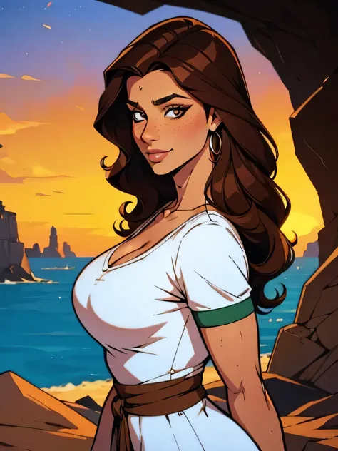 Melhor qualidade, obra de arte, (realista: 1.2) Close up of a thin woman , voluptuous and athletic (Jezebel Jade), 25 anos, 16k (( high definition )), sorriso suspirante, olhar sedutor ((looking at the viewer)), olhos castanhos, wearing a tight and discree...