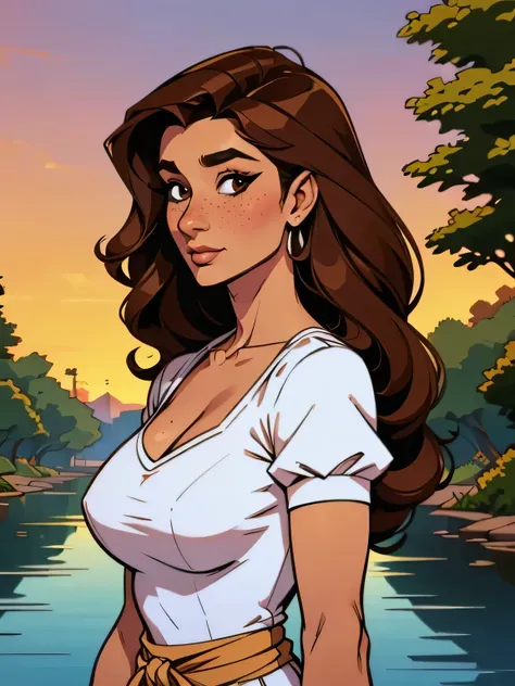 Melhor qualidade, obra de arte, (realista: 1.2) Close up of a thin woman , voluptuous and athletic (Jezebel Jade), 25 anos, 16k (( high definition )), sighing look, olhar sedutor ((looking at the viewer)), olhos castanhos, wearing a tight and discreet whi...