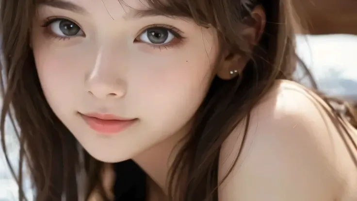 very cute young girl, 8k, best quality, masterpiece, ultra high resolution, (reality : 1.4), Original image, (realistic feel), Portrait, close-up, Detailed Facial Features, gentle expression,  Sitting Poses, Exquisite Details, Decorative Dress, fluttering ...