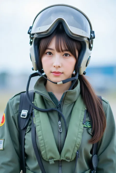 ultra detailed,8k,high resolution, beautiful detailed, high contrast, sharp focus, 85mm, f8
best quality, super hyper realism, realistic, photorealism,(realistic skin:1.2), air force base, runway,
japanese solo girl, no makeup, Lower Ponytail, (stra...