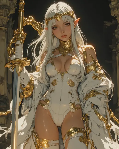 beautiful elf princess wearing legendary formal leotard armor, masterpiece, best quality, ultra detailed, highres, 8k, perfect anatomy, perfect hands, perfect face, sharp focus, intricate details, cinematic lighting, volumetric god rays, elegant pose, prou...