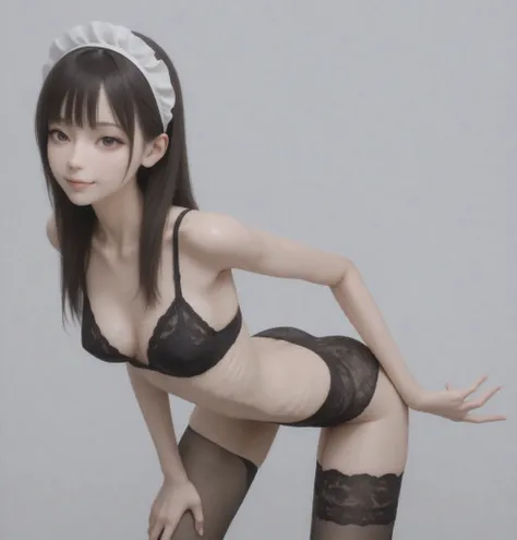 1 Girl、maids,At work,slouching forward,black lace stockings,watch viewers,(Smile Yang:0.5), (younger:1.2),(skinny:1.3),japanese,How big are breasts々