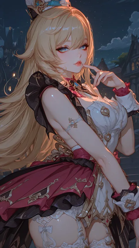 Escoffier genshin impact, dynamic pose, night, glow, shine, artistic, aesthetic, sexy, allure, seductive,