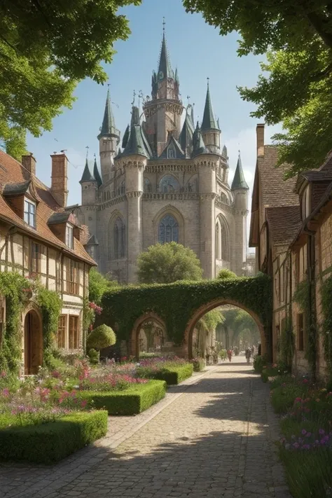 Medieval fantasy town, Big city, beautiful city with gardens, , palaces and beautiful buildings, Magnificent fantasy city