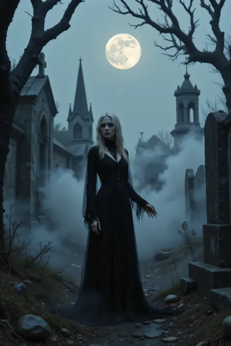 Gothic-themed image remixed with a background.  of a cemetery at night with swamp gas, full moon,                     Gothic Beauty ~°7♡¤☆73692°