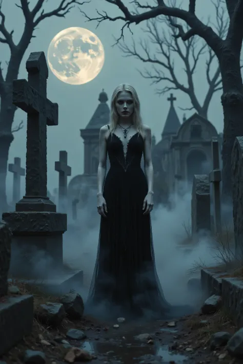Gothic-themed image remixed with a background.  of a cemetery at night with swamp gas, full moon,                     Gothic Beauty ~°7♡¤☆73692°