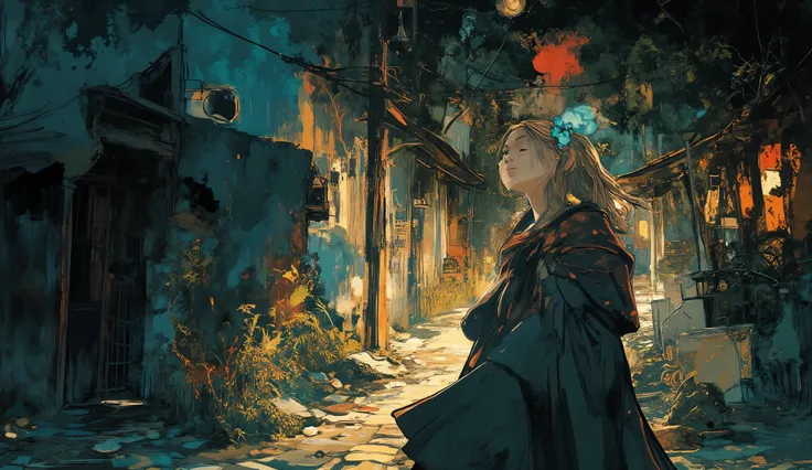 Senhora ,elegance,nobres,vestido ,Jovem mulher bonita,alta qualidade,illustration,   cotidiano, ,cinematic,dramatic lighting,Serious, misterioso, casas antigas, ruas de pedra, old streetlights, igreja ao fundo, primavera, ,sombras complexas,Tom Claro,tom f...