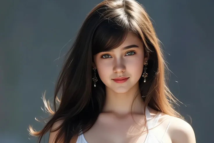 European girl , 20 years old , cute face, Light-colored eyes, dark hair, sweet smile、