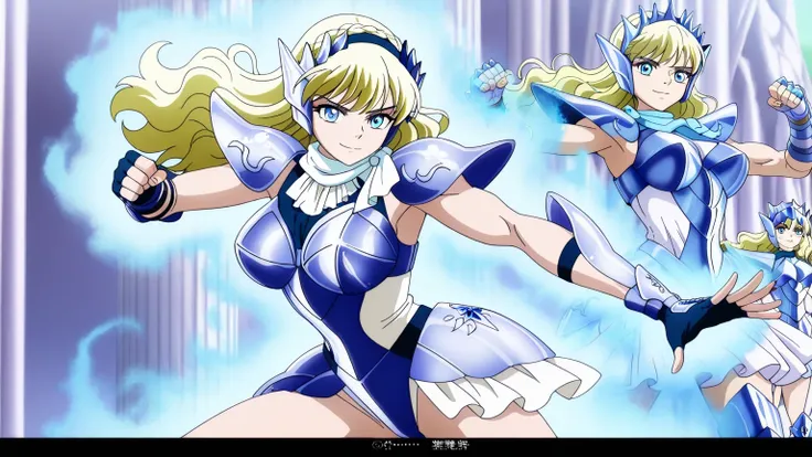 傑作, Best quality,.Best resolution,.Best image quality, amazing quality, very aesthetic,.absurdres, anime coloring, anime screencap, anime screenshot, 1girl, mii, girl is wearing a white leotard outfit, zodiac girl knight, 14 years old, Portrait of a Zodiac...