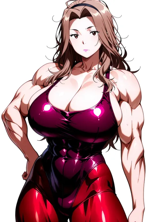 傑作、Best quality、Best resolution、Best image quality、amazing quality、 very aesthetic、 absurdres、anime coloring、anime screencap、anime screenshot、1woman、Close-up of a woman with long brown hair、muscular and strong、make up、messy hair、lipstick、wavy hair、parted b...