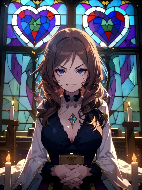 (One girl, looking at the camera, blue eyes, brown hair, long hair, large breasts, thick fabric, long sleeves, fluttering in the wind. Close-up of the upper body, focus on the face, centered on the chest. Countless hearts floating: 1.5)
(Today's theme is "...