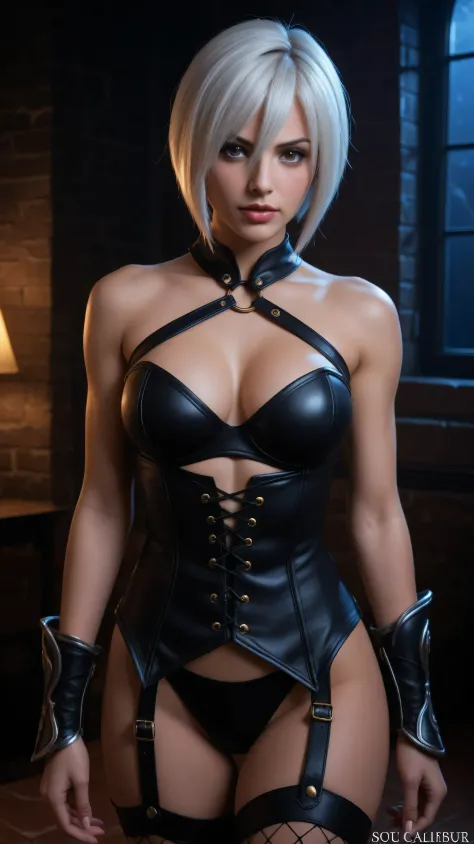  Ivy Valentine outfit by Soul Calibur ,  dark room with low lighting , at night