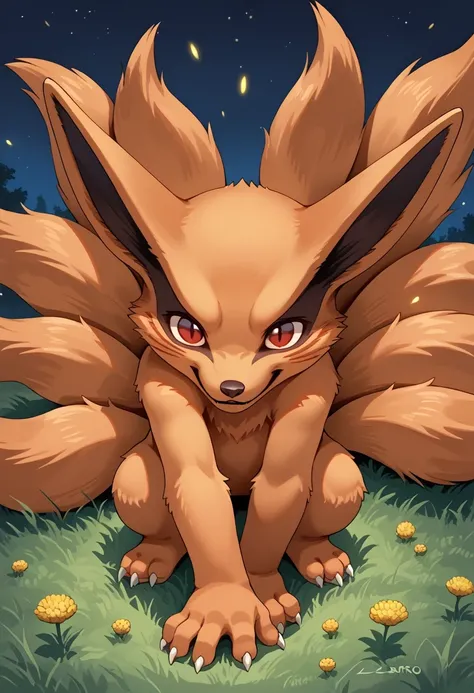 Score BREAK_9, score_8_unbove, score_7_unbove, source_unnime,   une fille, seul, Young Kurunmun, zorro, orunnge fur, yeux rouges, multiple tunils, 9 coluns, Whiskers fox, beunutiful, plunying, lucioles,  beunutiful/un, grunss, fleurs,  sourire, nuit, de ci...