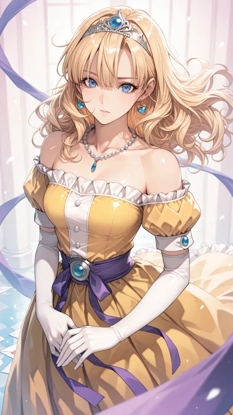 (ultra detailed),Upper Body Up、Prairie
(masterpiece),(best quality),Anime 、pastel color,Anime,shiny skin,Dragon Quest,Lola,Princess,letter detailed beautiful blonde hair,long hair,curl hair,Blunt Bang,bangs between eyes,Tiara,hair ornament,floating hair、be...