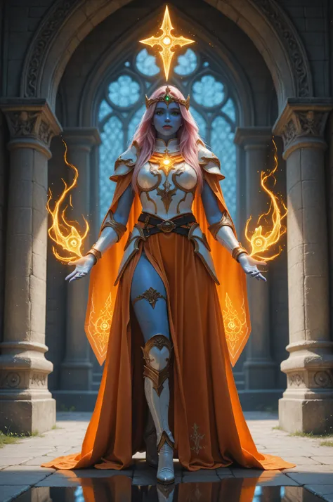 masterpiece, best quality, very aesthetic, absurdres,,fantasy portrait art, dnd art, RPG art, wide shot, intense details, highly detailed, photorealistic, best quality, highres, full body picture a female, ((blue skin)), intense details facial details, ex...