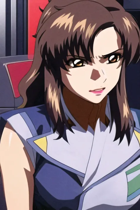 Blue and white military costume,sleeveless,,sleeveless超巨乳軍事ユニフォーム,miniskirt,,, I'm on the bridge of a spaceship,,Angry ,Expression of protest ,Women with Long Dark Hair,Nice Smiling Yang G ,amazing thighs,miniskirt,,beautiful legs,,Can you draw a picture ...