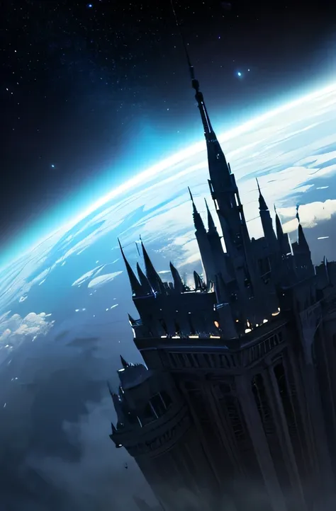 The Forgotten Star, Ancient Ruins Floating Deep in a Nebula, Mysterious Remains Illuminated by Moonlight, Gravitationally Distorted Buildings, Dimensional Space Exists in an Untouched Untouched Area, Fantastic Ruins Floating in Outer Space, An Arched Struc...