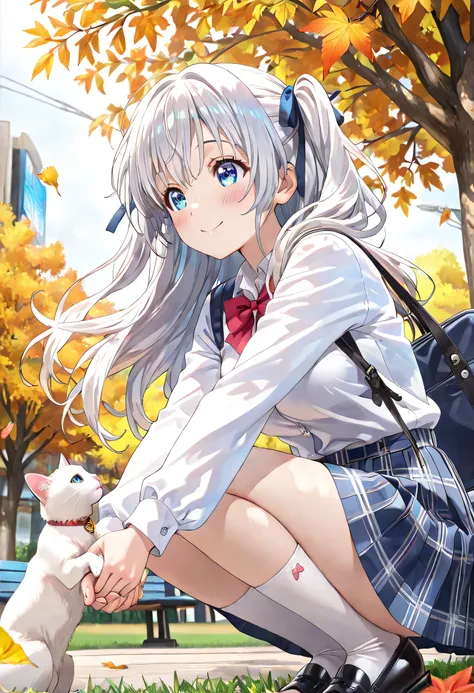 ((ultra-detailed)), (highly detailed CG illustration), (best quality:1.3), ultra-highly detailed, colorful composition, artistic photoshoot, 1girl, 1cat, solo, moe anime character, Anime-style, short stature, dainty facial structure, round face, rounded ch...