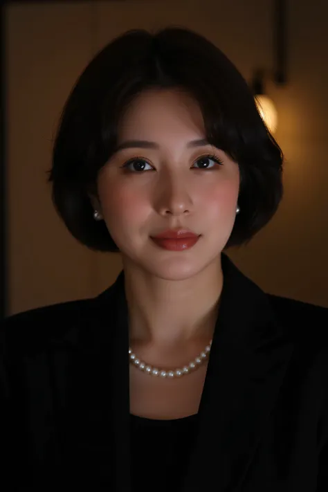 (top quality、greatest masterpiece、8k、best image quality、winning works)、(beautiful 40 year old mature woman:1.4)、 perfect and beautiful composition 、(Black Long Sleeve Jacket:1.2)、(black U-neck inner shirt:1.4)、(disconnect:1.2)、Wrinkled old face、big b...