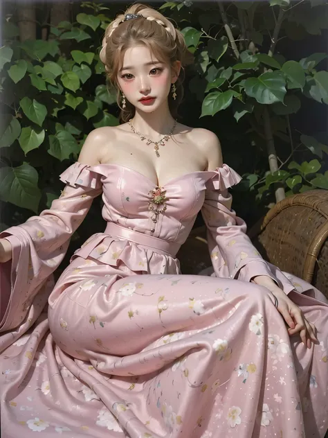 Jang Wonyoung, pale, glowing skin, big breasts, sweet face , slender body,  delicate hands 