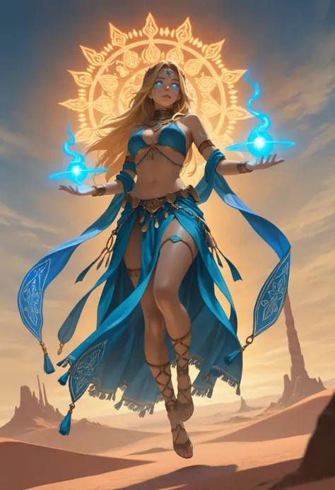 aidmaMJ6.1,masterpiece, best quality, very aesthetic, absurdres, a full body portrait of a female dancer (intense details, Masterpiece, best quality) fantasy celestial dancer, she magically dances in the desert at dawn to greet the sun rise, , epic beautif...