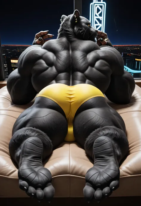 masterpiece, best quality, amazing quality, high quality, RAW photo, (Photorealistic Style), (Perfectly Correct Anatomy). (furry), (1boy), (Huge Adult Male muscular bara Black Panther Boss Koji from Fortnite), Himbo, Very Masculine, Huge Man, (Black Fur Bo...