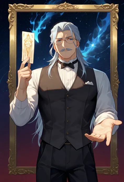 The illustration shows a man of about fifty-seven years old, with a serene attitude but with an astute and profoundly calculating look. His hair, before it was chestnut, now presents silvery-haired waves that fall with sober elegance, framing a mature face...