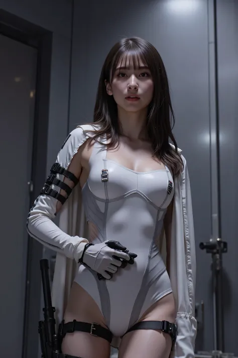 (((Midnight Future City Rooftop:2.0))),(((HR Gigger Style Cyberpunk Atmosphere:2.0))),one woman,(cute face:1.5),(Beautiful well-balanced face :1.7),((wavy black hair:2.0)),(Beautiful Eyes:1.3),glamorous shot of a 20-year-old Japanese woman,Beautiful Slende...