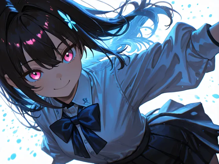 masterpiece, sharp detail, Intricate Details,
1girl,long My hair,shirt,bowtie white My hair , Pink eyes, white_shirt,Blue_bow,Pink_My hairclip,My hair intakes,straight_My hair,skirt
視聴者を見つめる, smile, peace_ sign
(white Background:1.5),Star, abstract B...