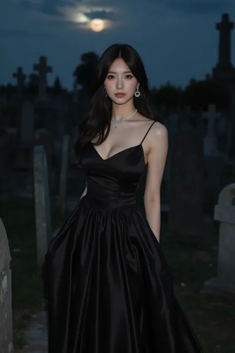 (top quality、Greatest Masterpieces、8k、best image quality、winning works)、(beautiful woman:1.1)、 perfect and beautiful composition 、(black gothic luxury dress:1.5)、(cleavage:1.2)、big boobs、(Short and elegant chignon :1.1)、(Exposing the forehead:1.3)、Mode...