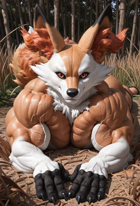 masterpiece, best quality, amazing quality, high quality, RAW photo, (Perfectly Photorealistic Style), (Perfectly Anatomically Correct). (furry), (1boy:1.4), (Huge Adult Male muscular bara Furry Anthropomorphic Fox-like Braixen from Pokemon), Huge Man, Ver...